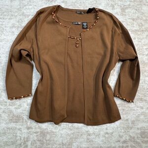 Knit Chic Brown Beaded Sweater Tank‎ & Cardigan Set Womens Medium Y2K